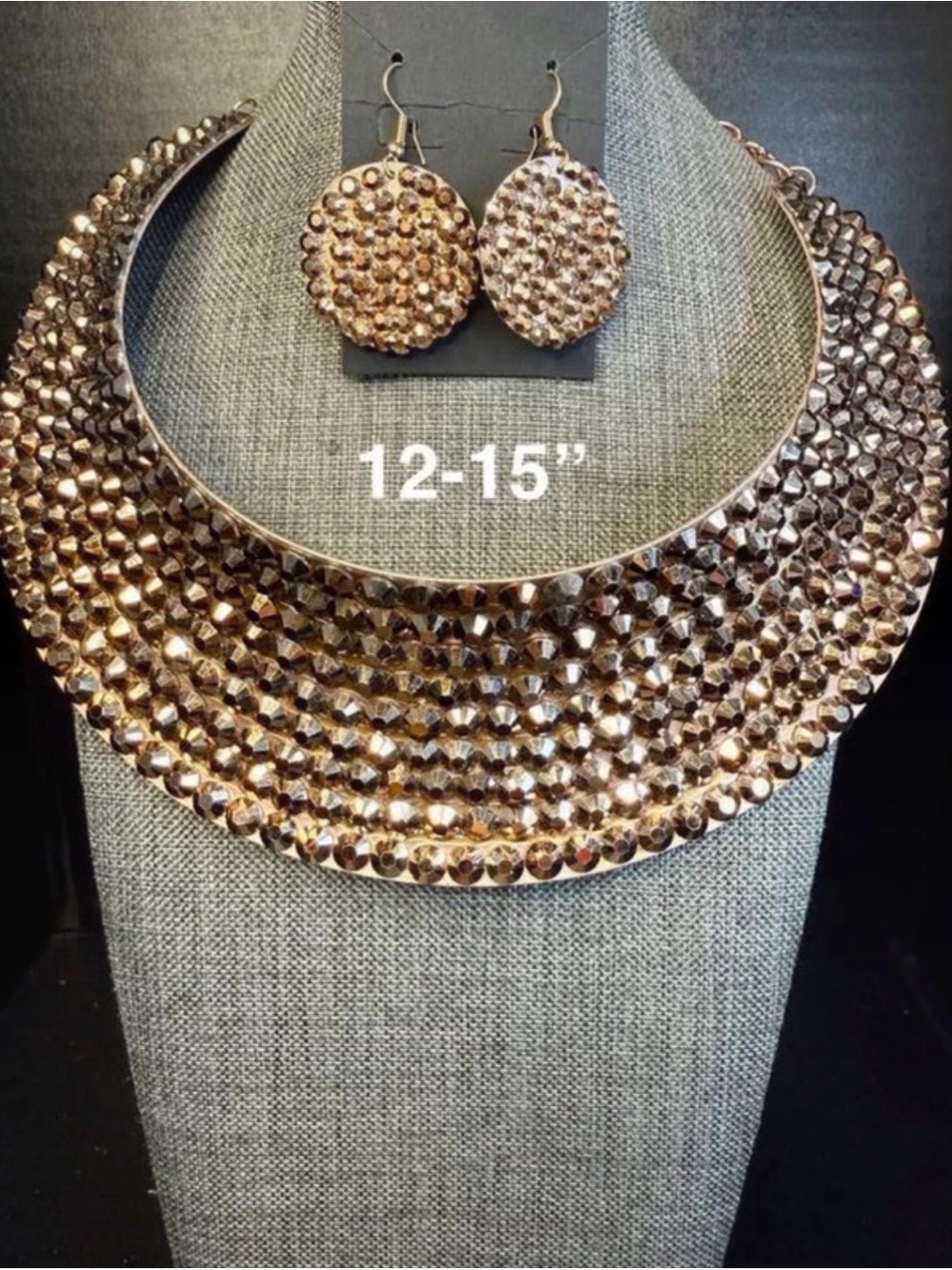 Women’s Statement Crystal Collar Necklace and Earrings Set - Gold